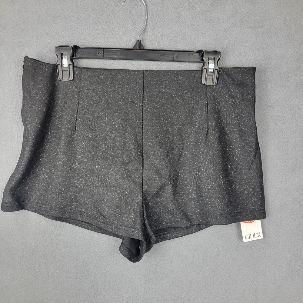Cider Shorts Womens XL Black Stretch‎ Glitter Side Zipper Pleated Party Dance